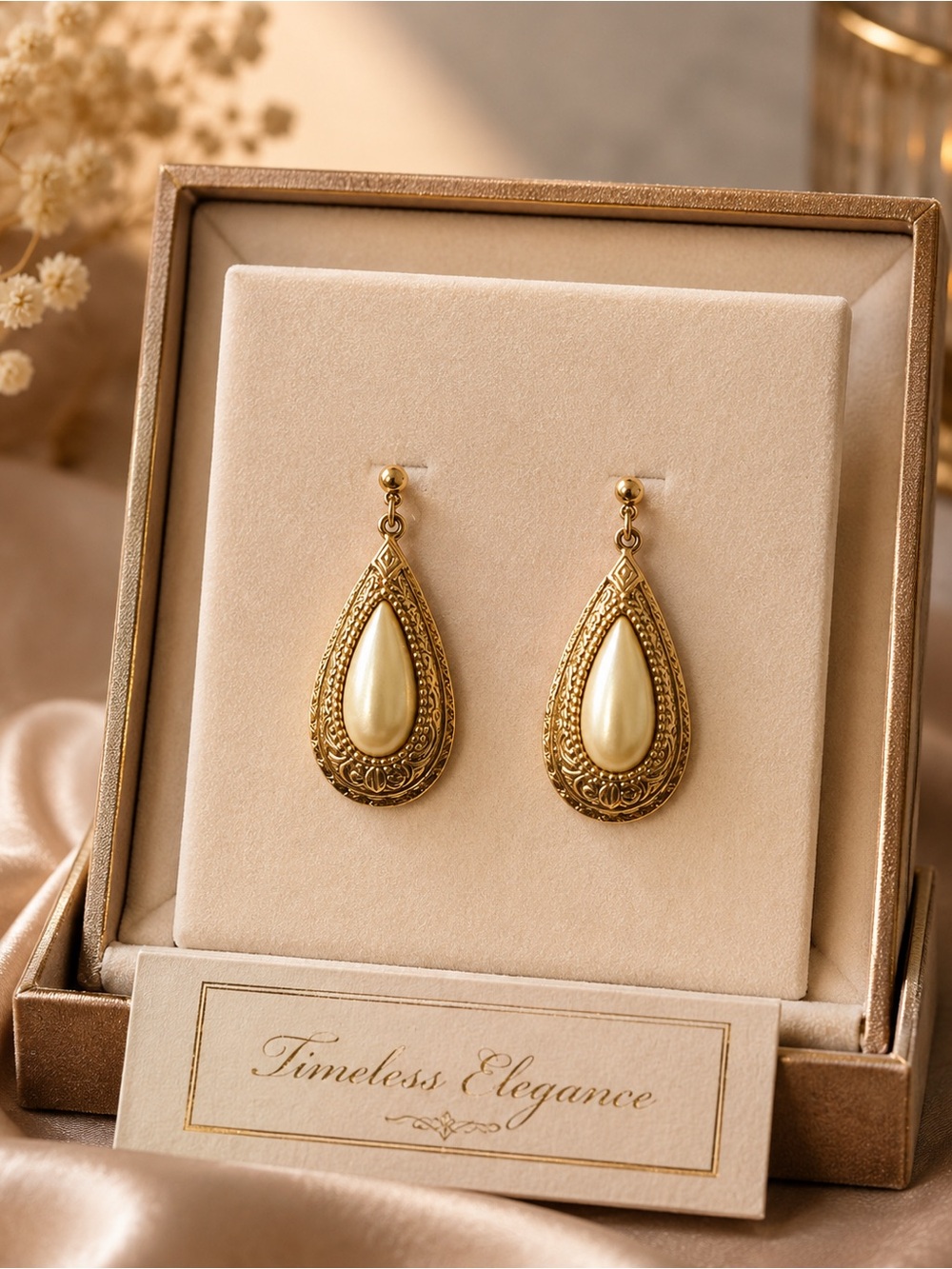 Vintage Brand 1928 pierced earrings teardrop faux pearl gold tone